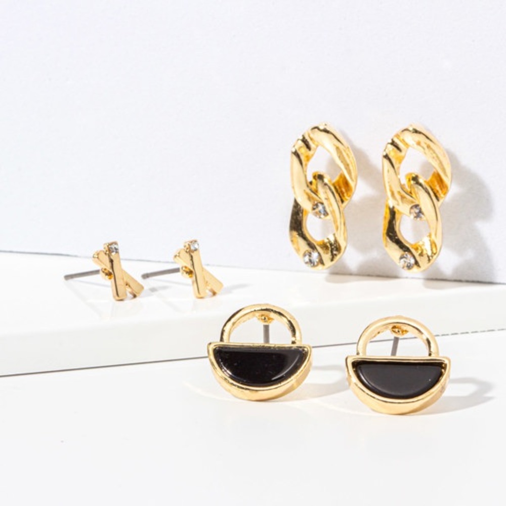 Gold and Black Agate Earrings